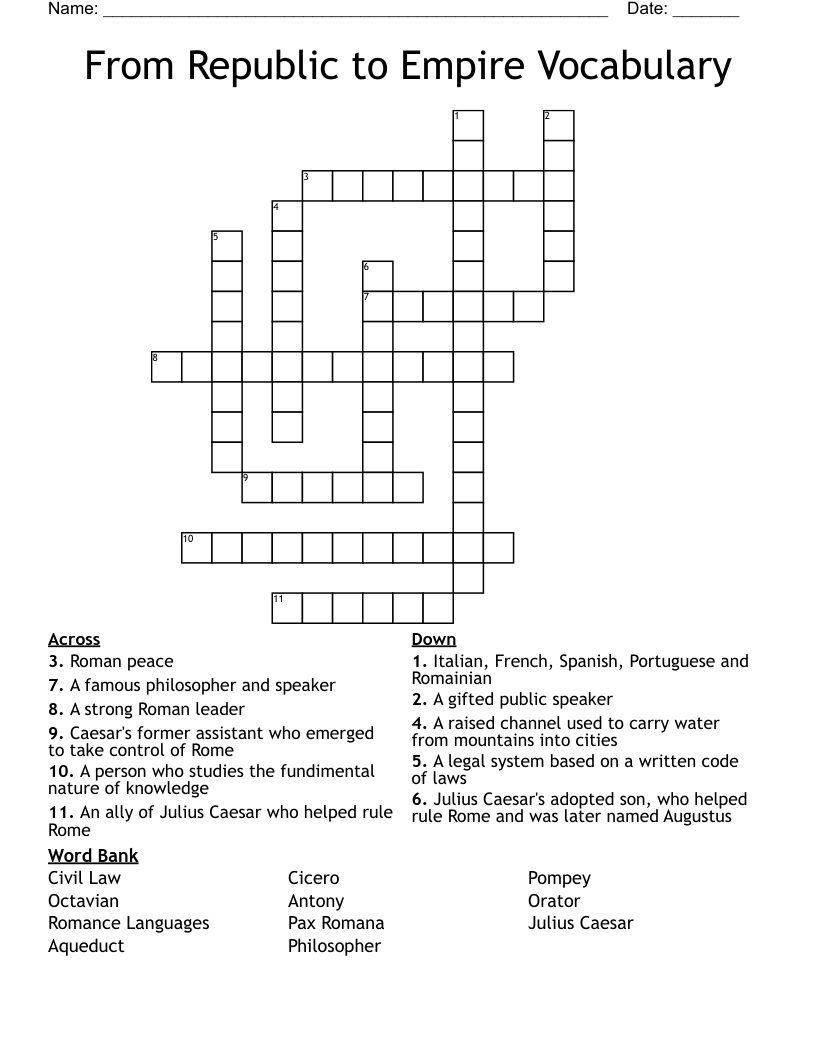 From Republic to Empire Vocabulary Crossword