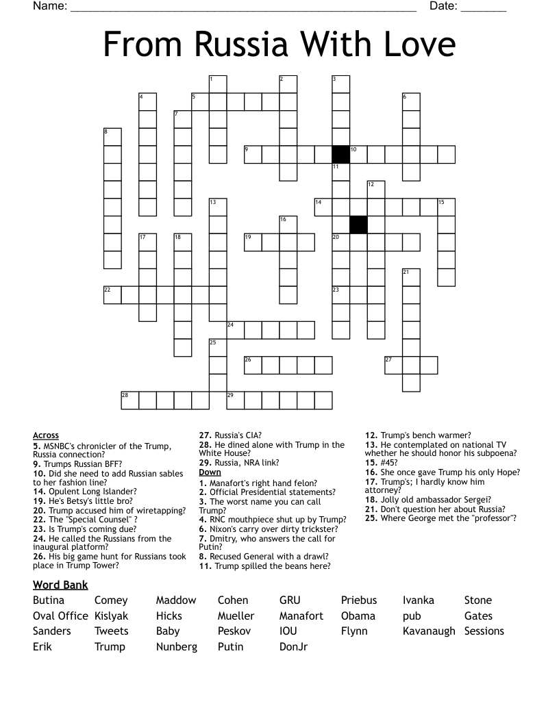 From Russia With Love Crossword