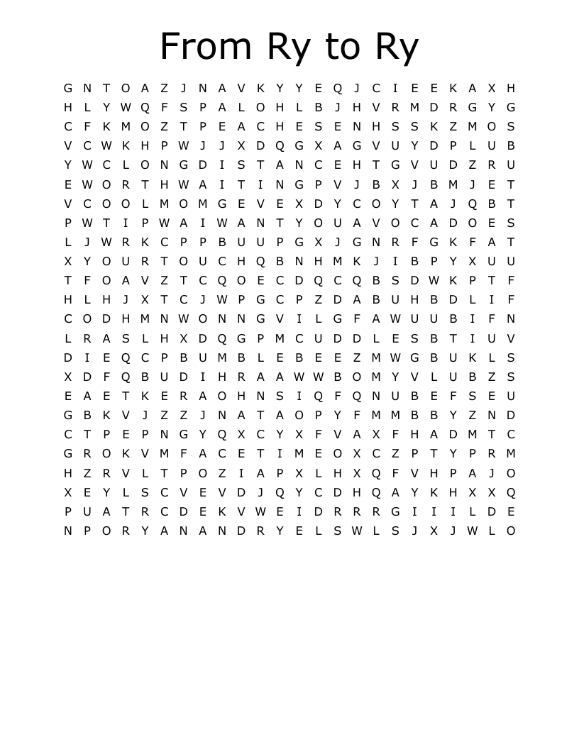 From Ry to Ry Word Search