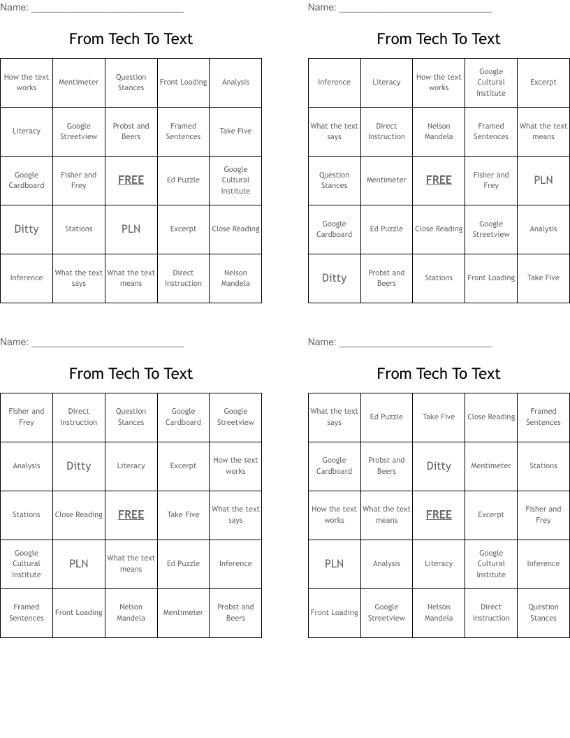 From Tech To Text  Bingo Cards