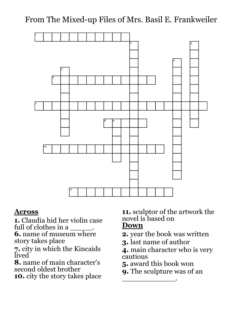 From The Mixed-up Files of Mrs. Basil E. Frankweiler Crossword