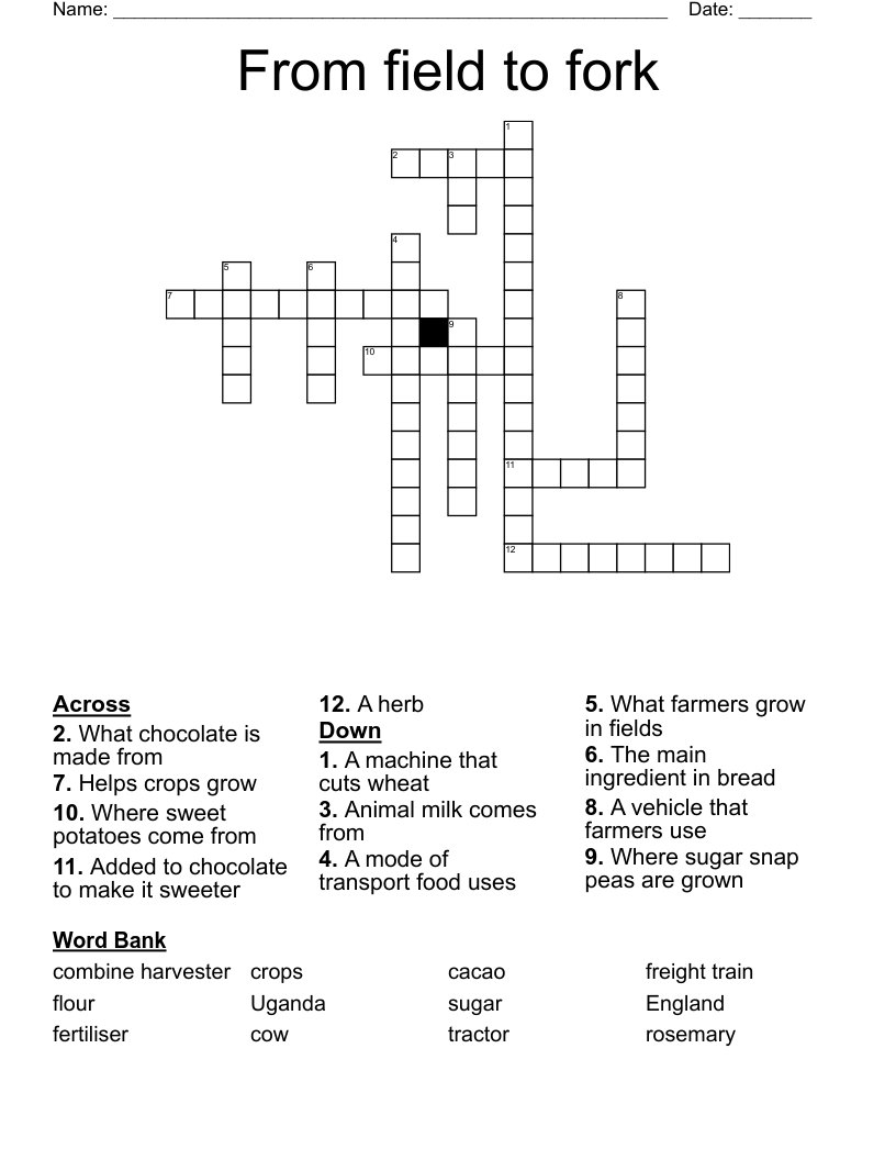From field to fork Crossword