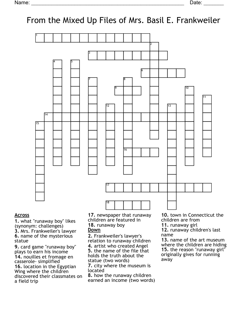 From the Mixed Up Files of Mrs. Basil E. Frankweiler  Crossword