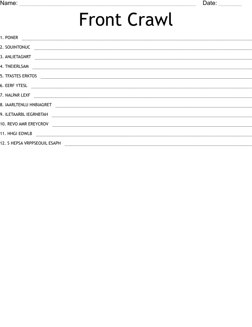 Front Crawl Word Scramble
