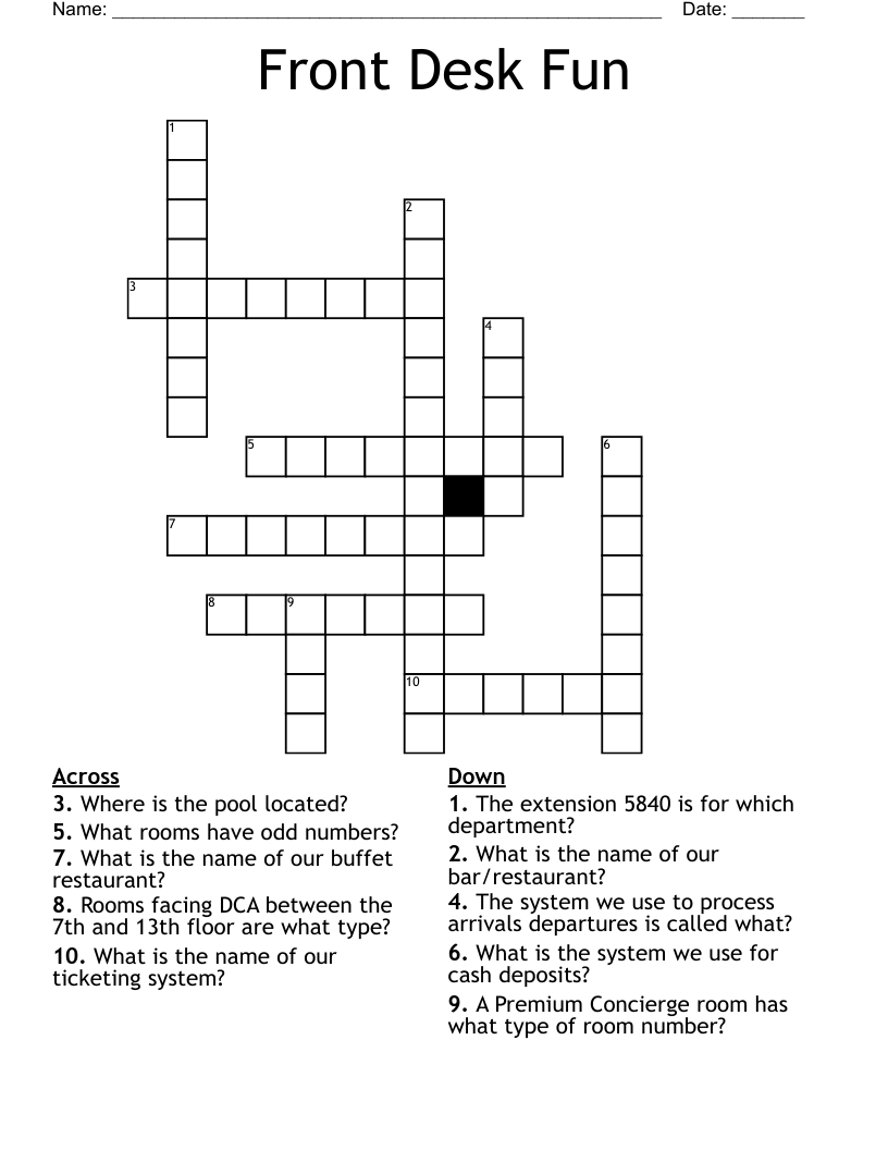 Front Desk Fun Crossword