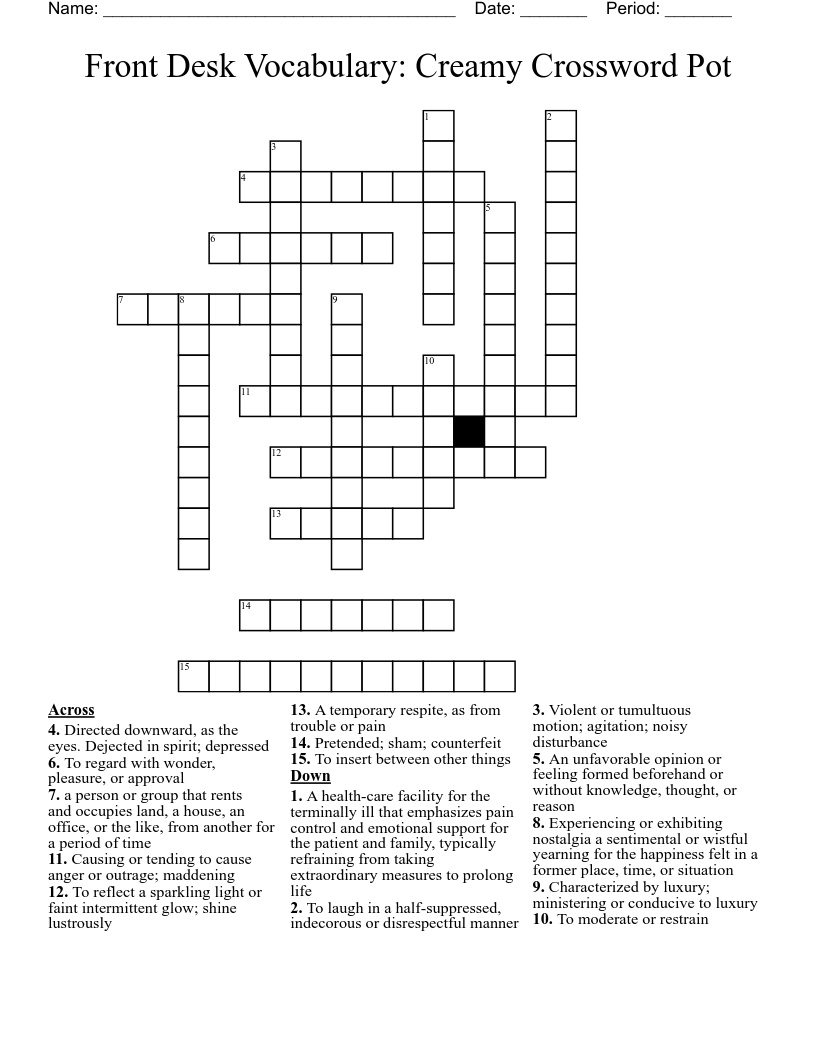 Front Desk Vocabulary: Creamy Crossword Pot