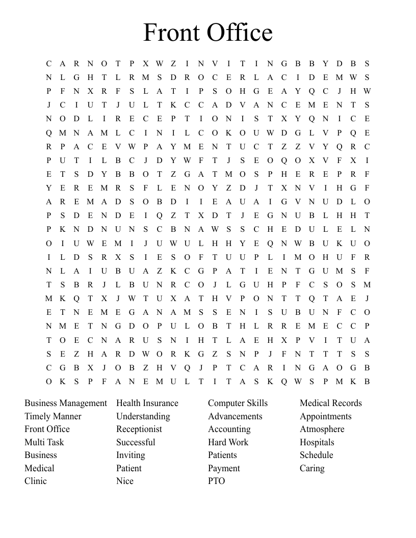 Front Office Word Search