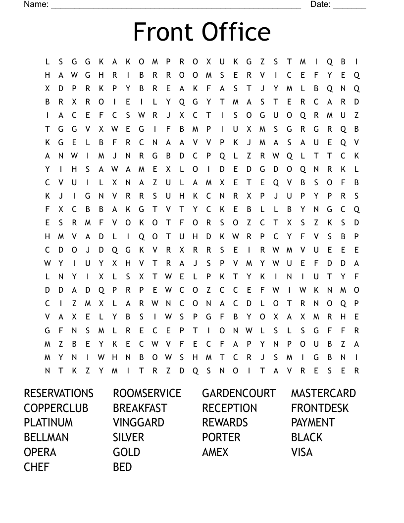 Front Office Word Search