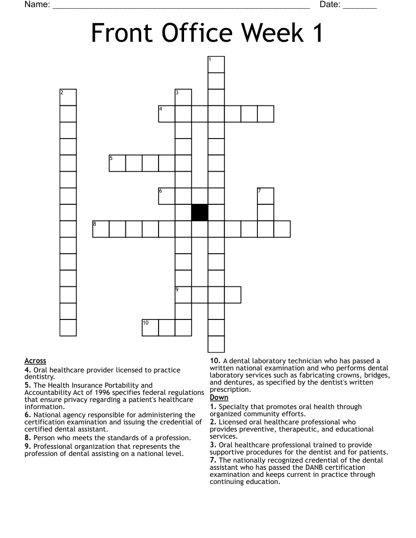 Front Office Week 1 Crossword