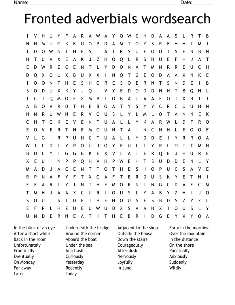 Fronted adverbials wordsearch