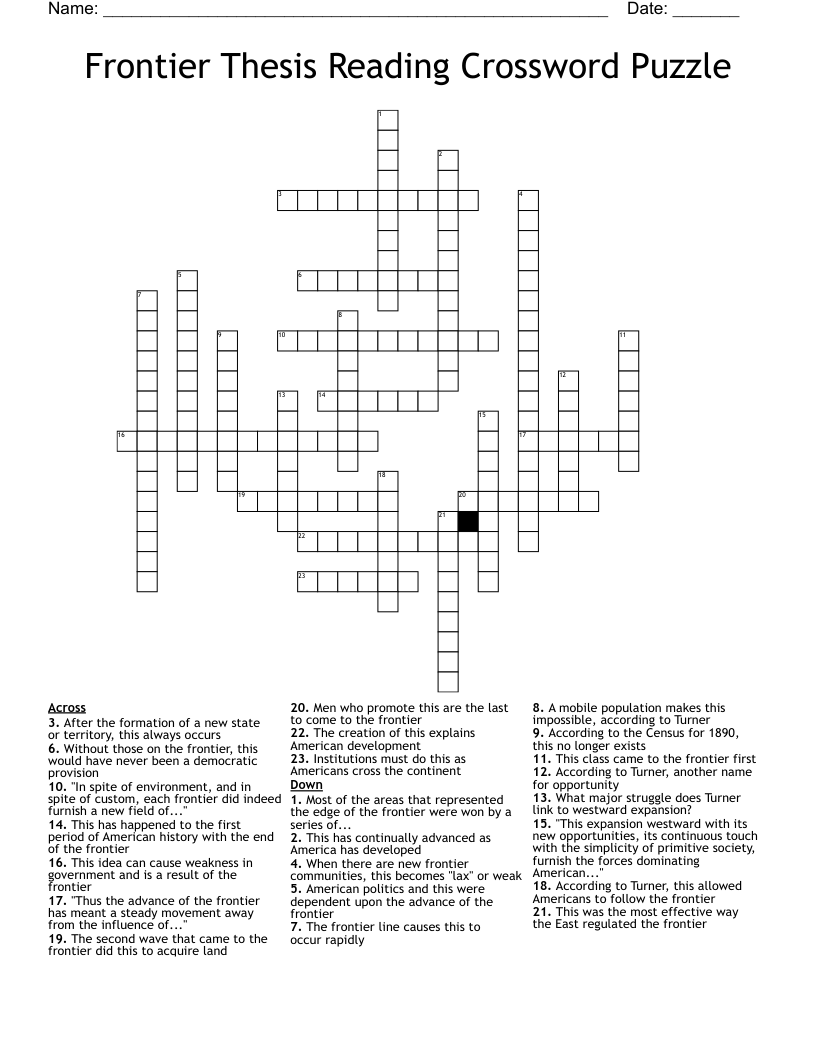 Frontier Thesis Reading Crossword Puzzle