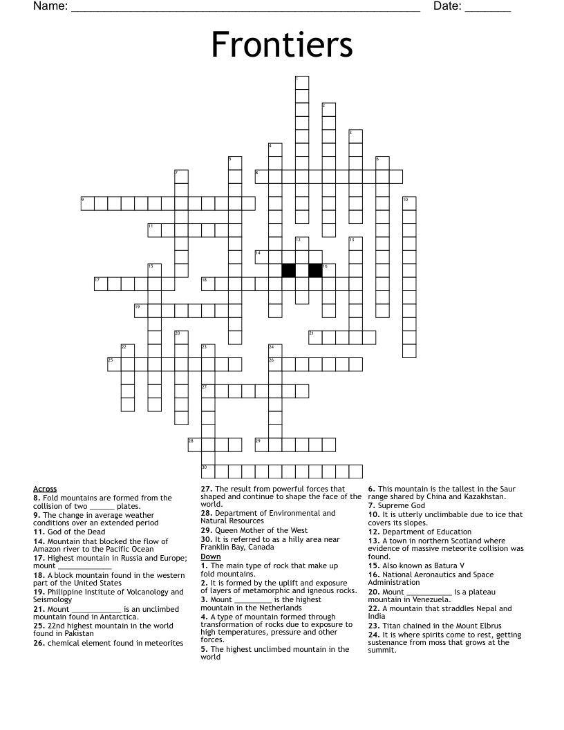 Frontiers  Crossword