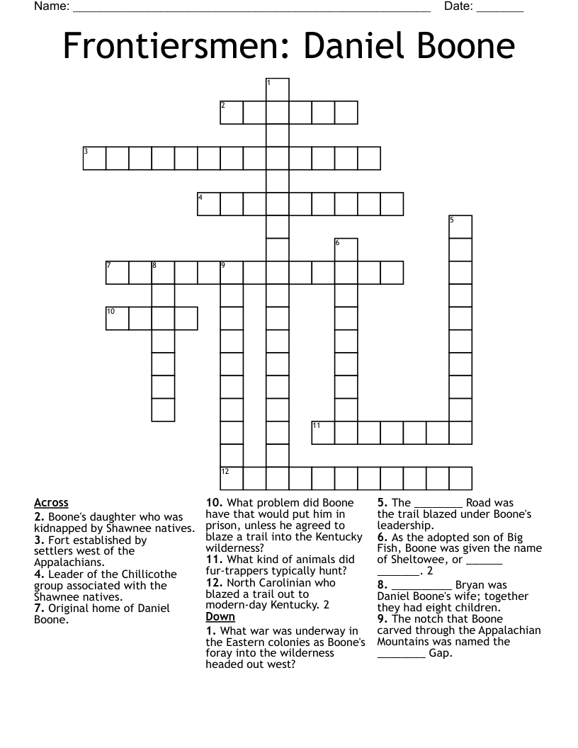 Frontiersmen: Daniel Boone Crossword