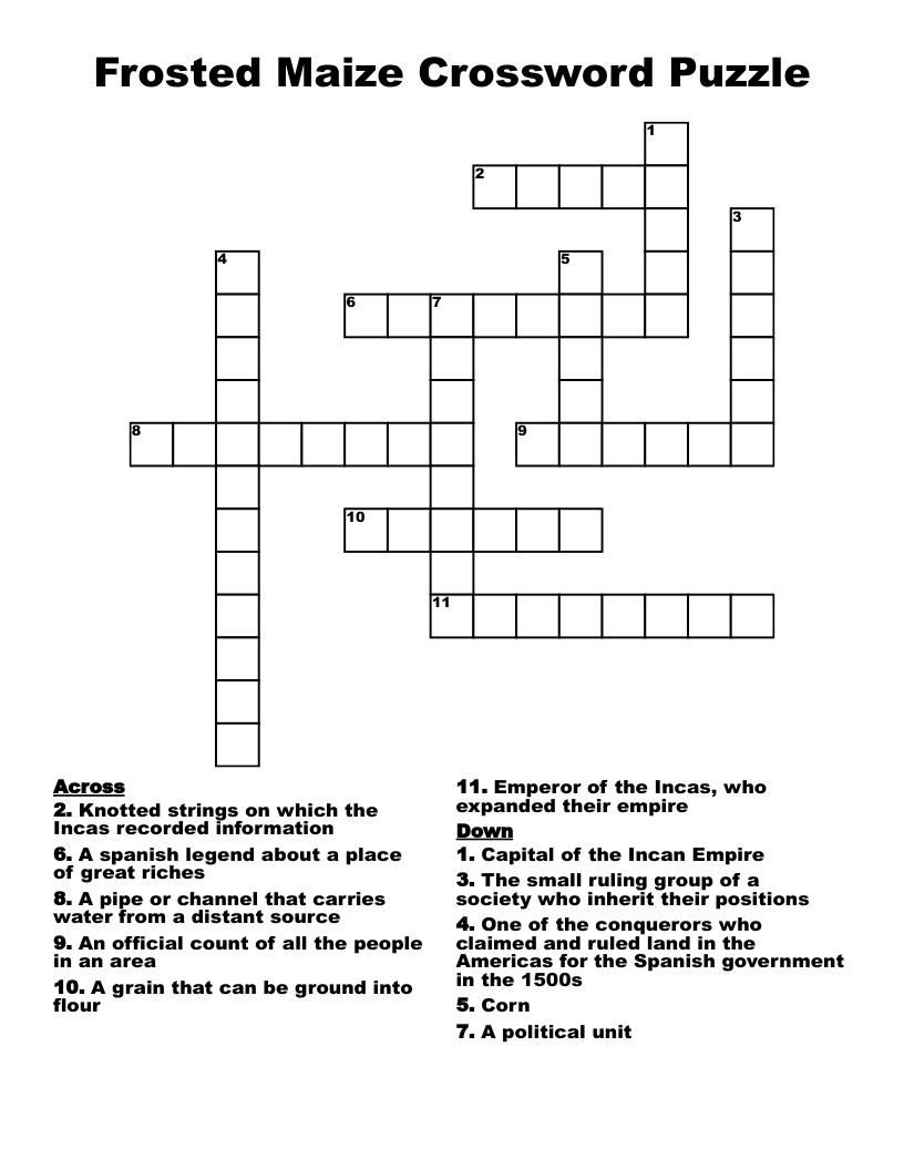 Frosted Maize Crossword Puzzle