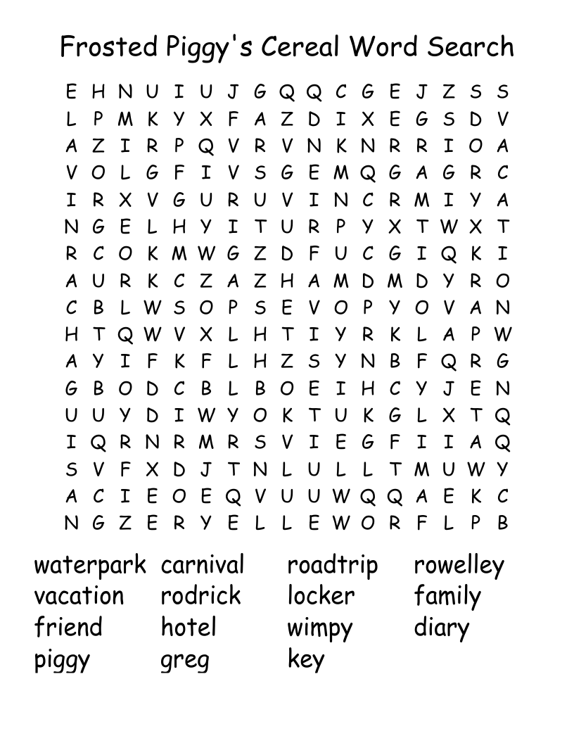 Frosted Piggy's Cereal Word Search