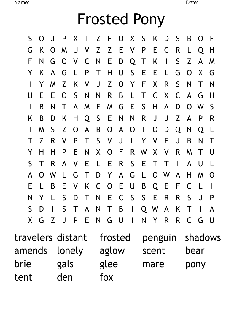Frosted Pony Word Search