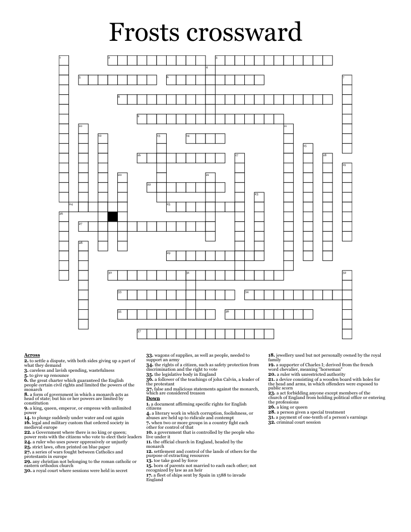 Frosts crossward Crossword