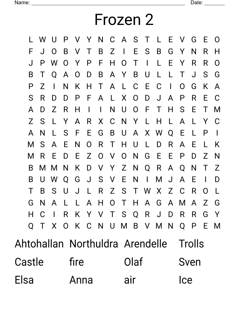 Frozen 2 Word Search