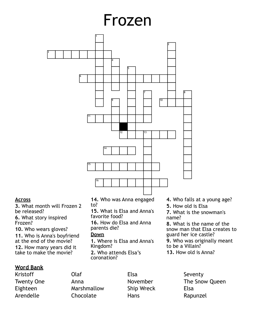 Frozen Crossword
