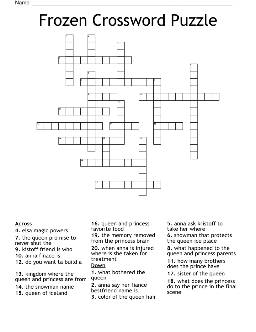 Frozen Crossword Puzzle