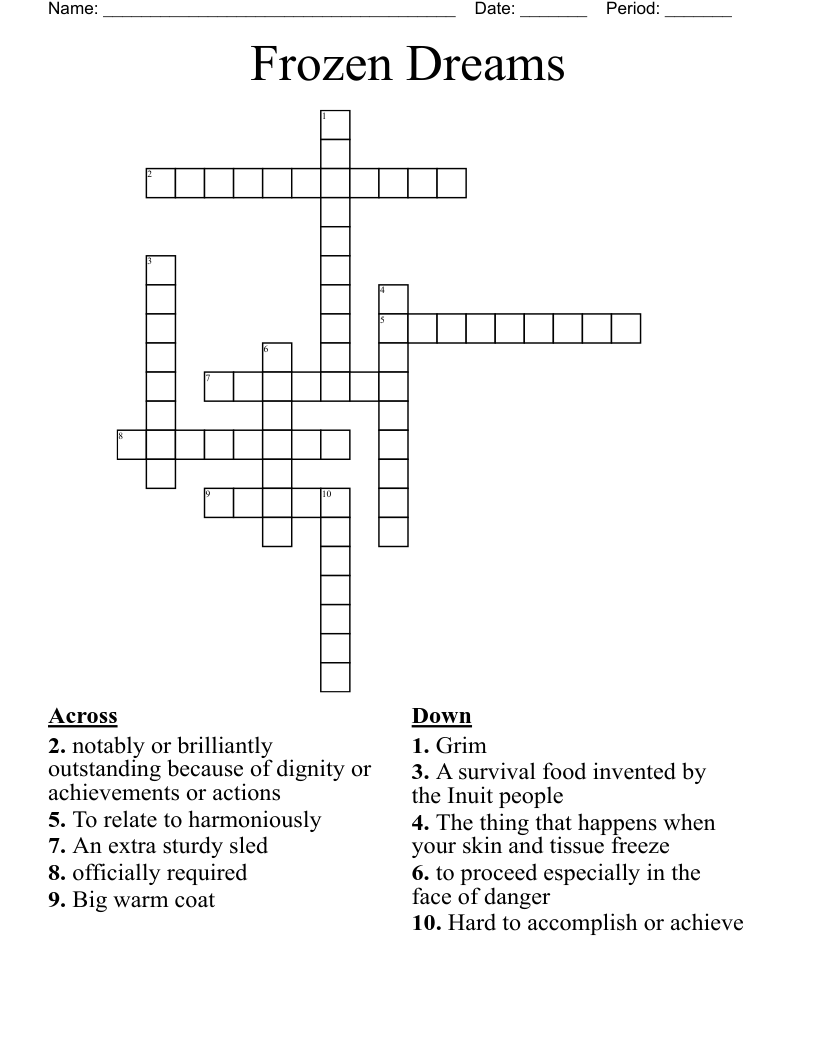 Frozen Dreams Crossword