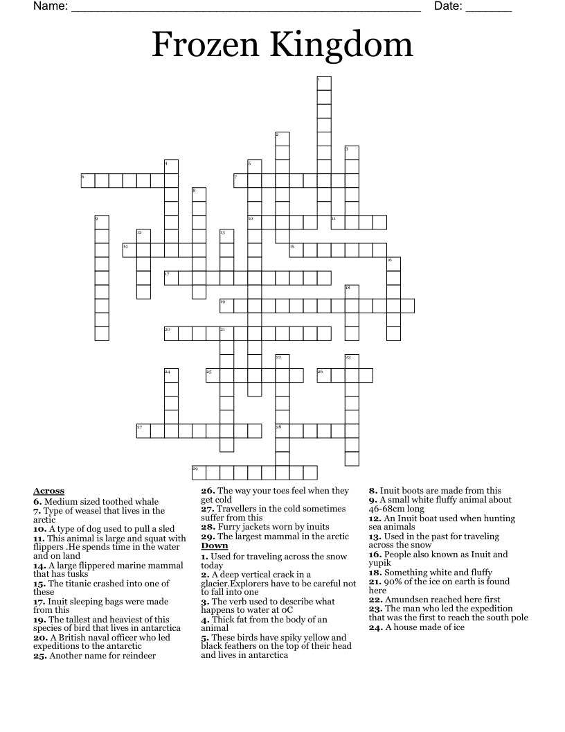 Frozen Kingdom Crossword
