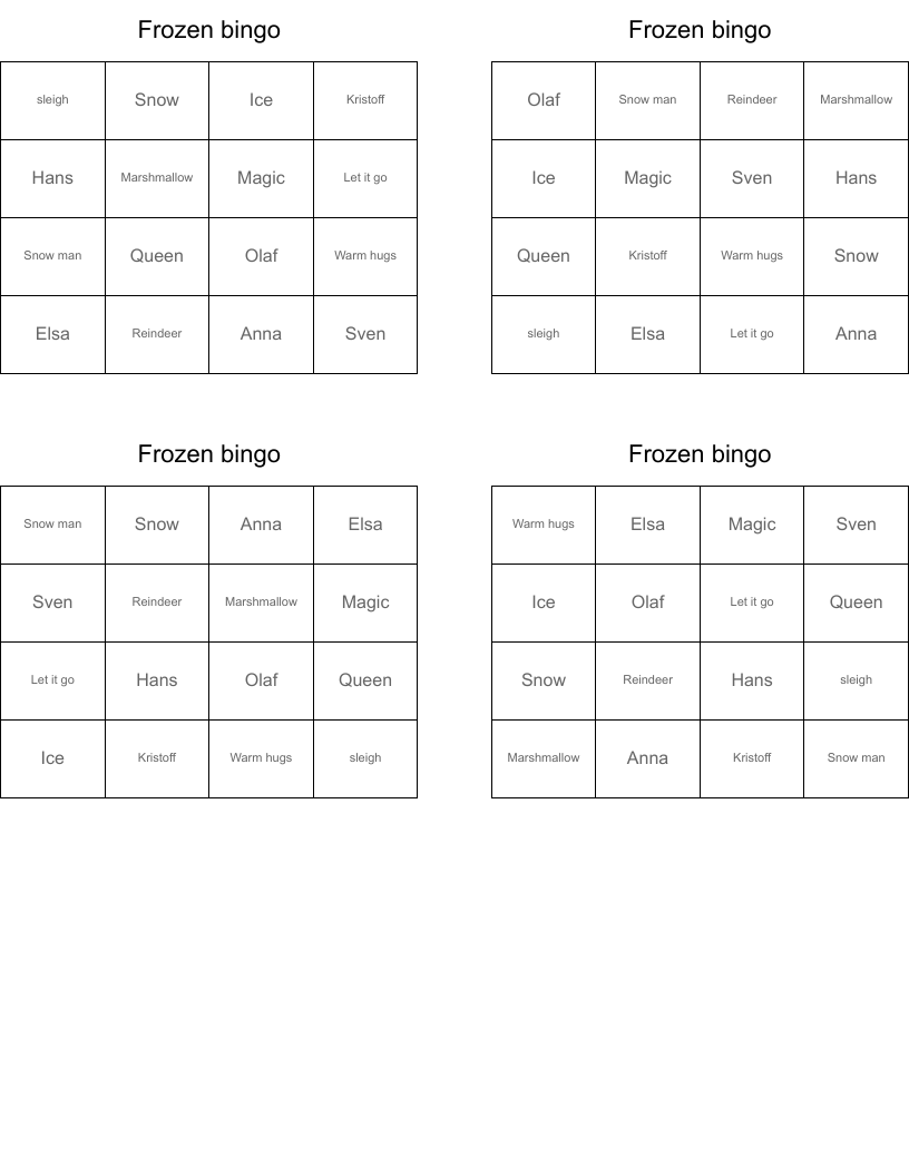 Frozen bingo