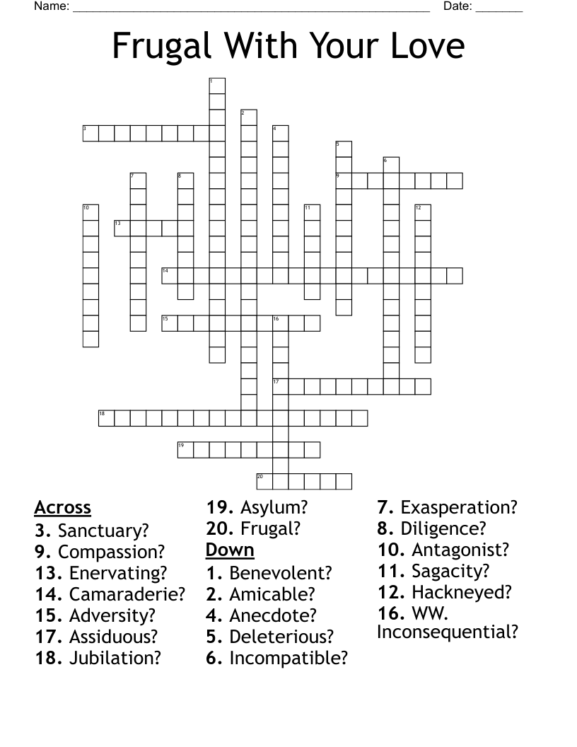 Frugal With Your Love Crossword