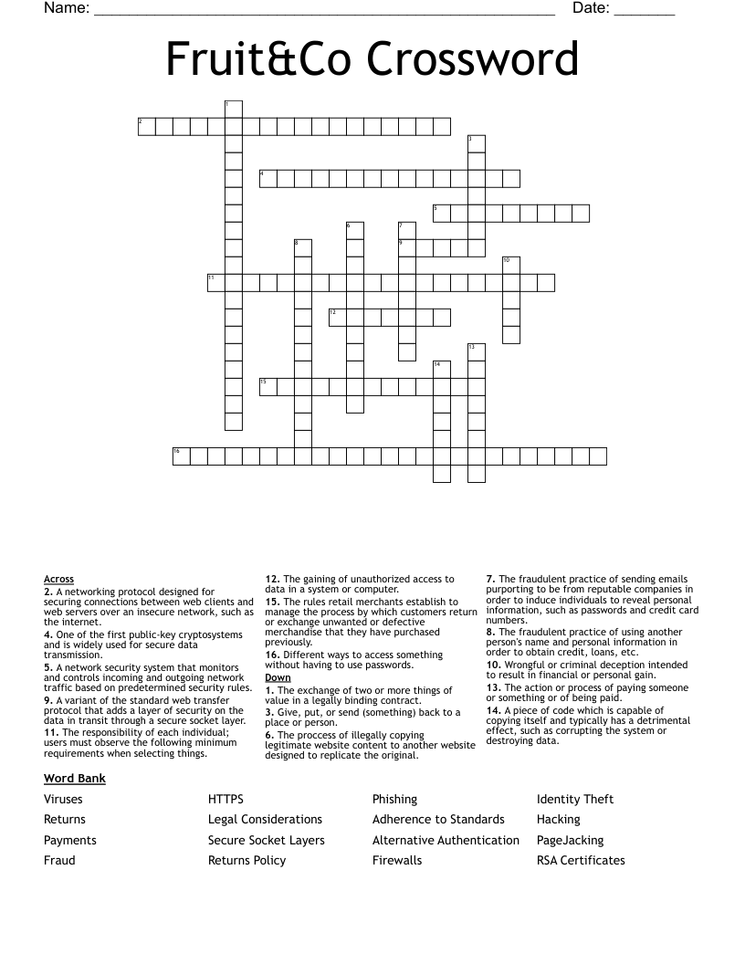 Fruit&Co Crossword