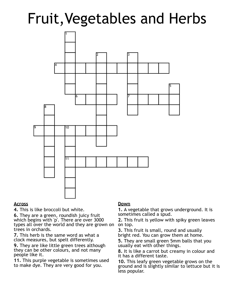Fruit,Vegetables and Herbs Crossword