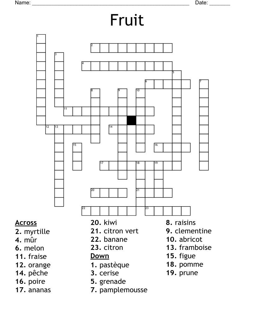 Fruit Crossword