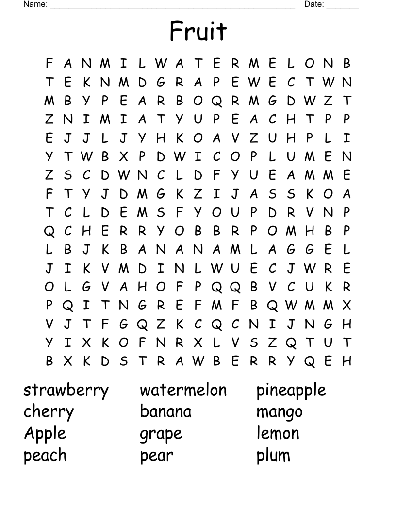 Fruit Word Search