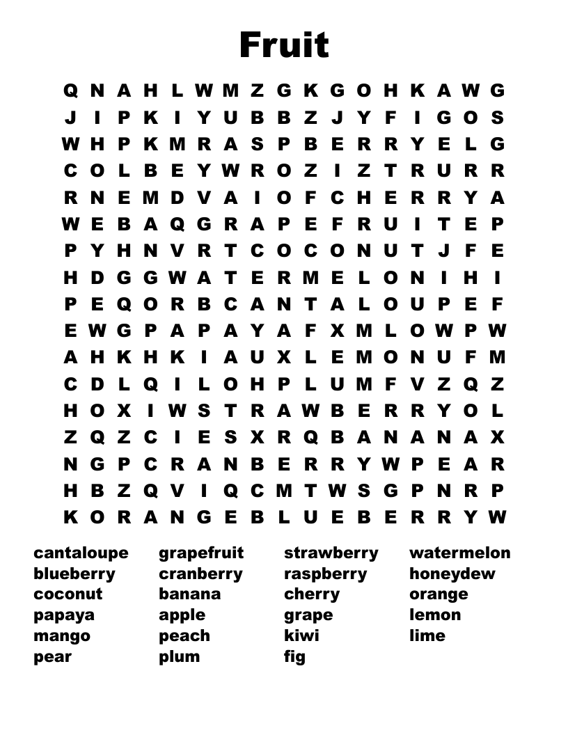 Fruit Word Search