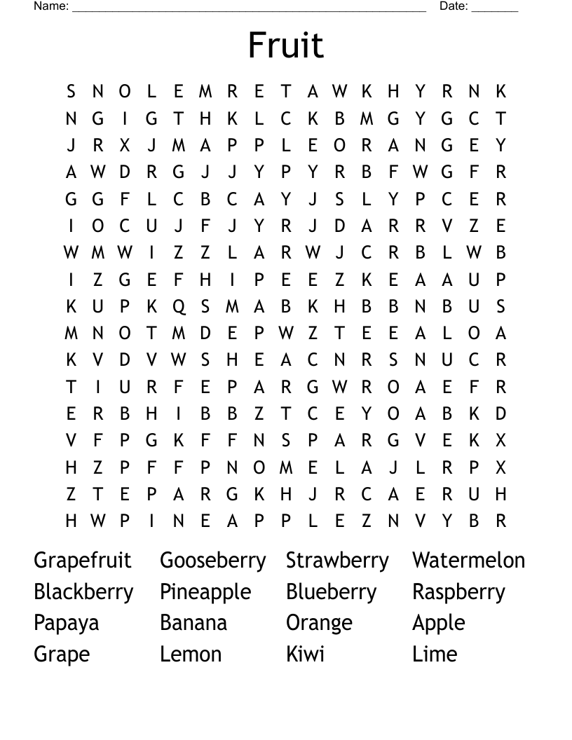 Fruit Word Search
