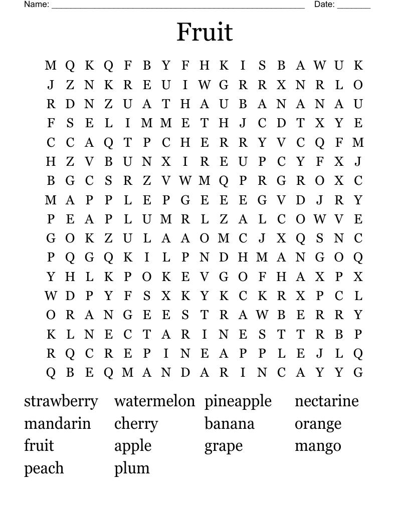 Fruit Word Search