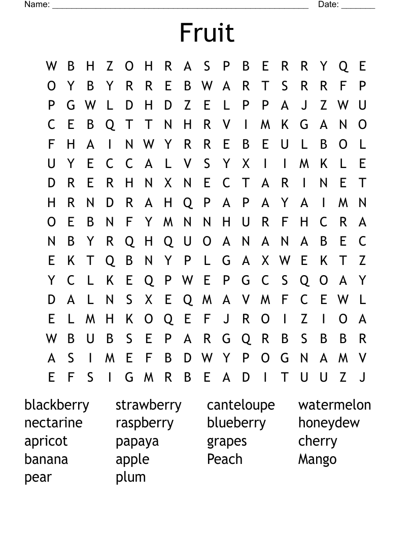Fruit Word Search