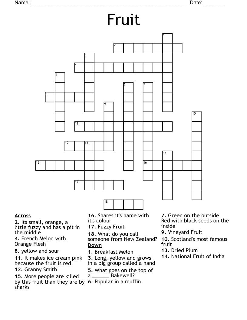 Fruit Crossword