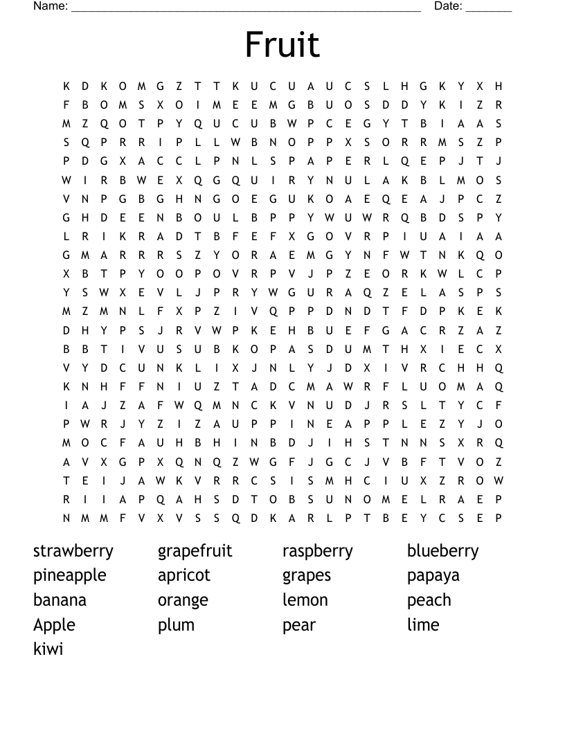 Fruit Word Search