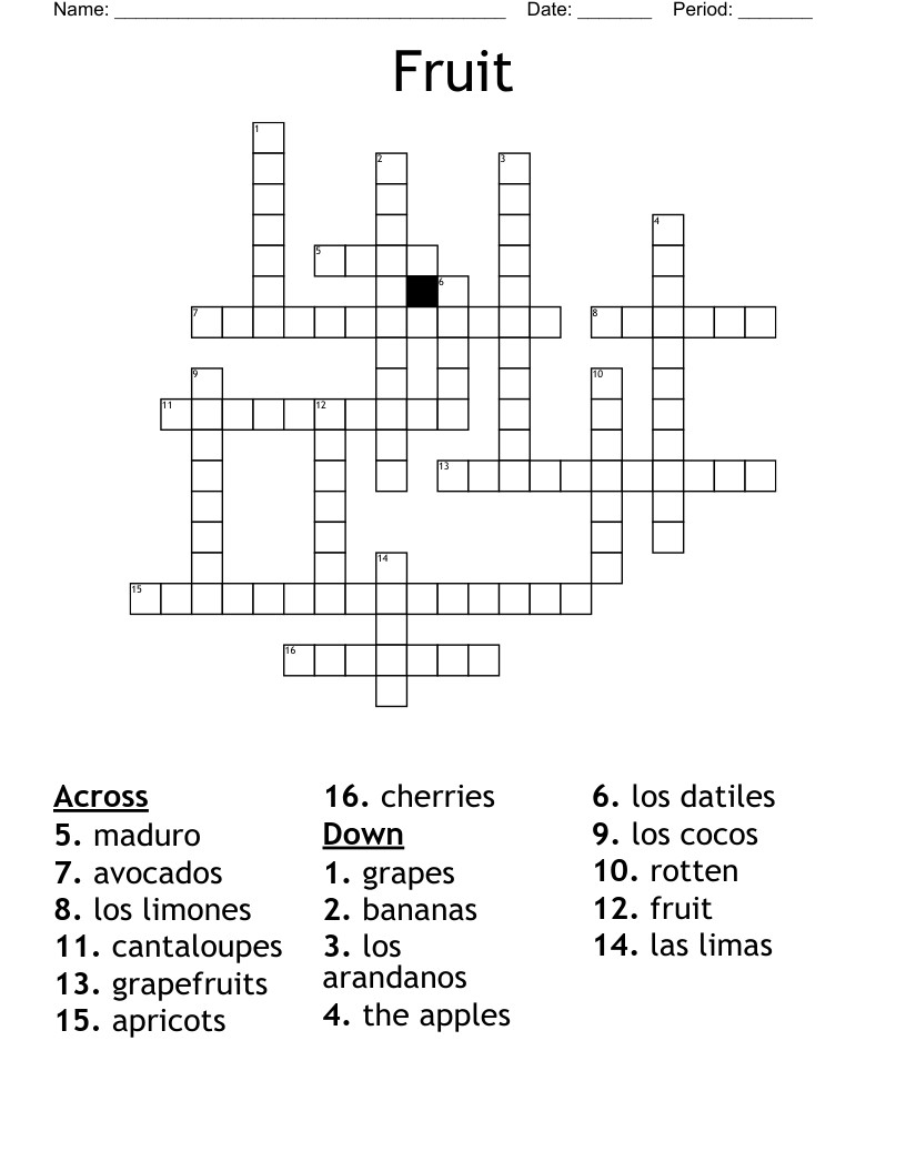 Fruit Crossword