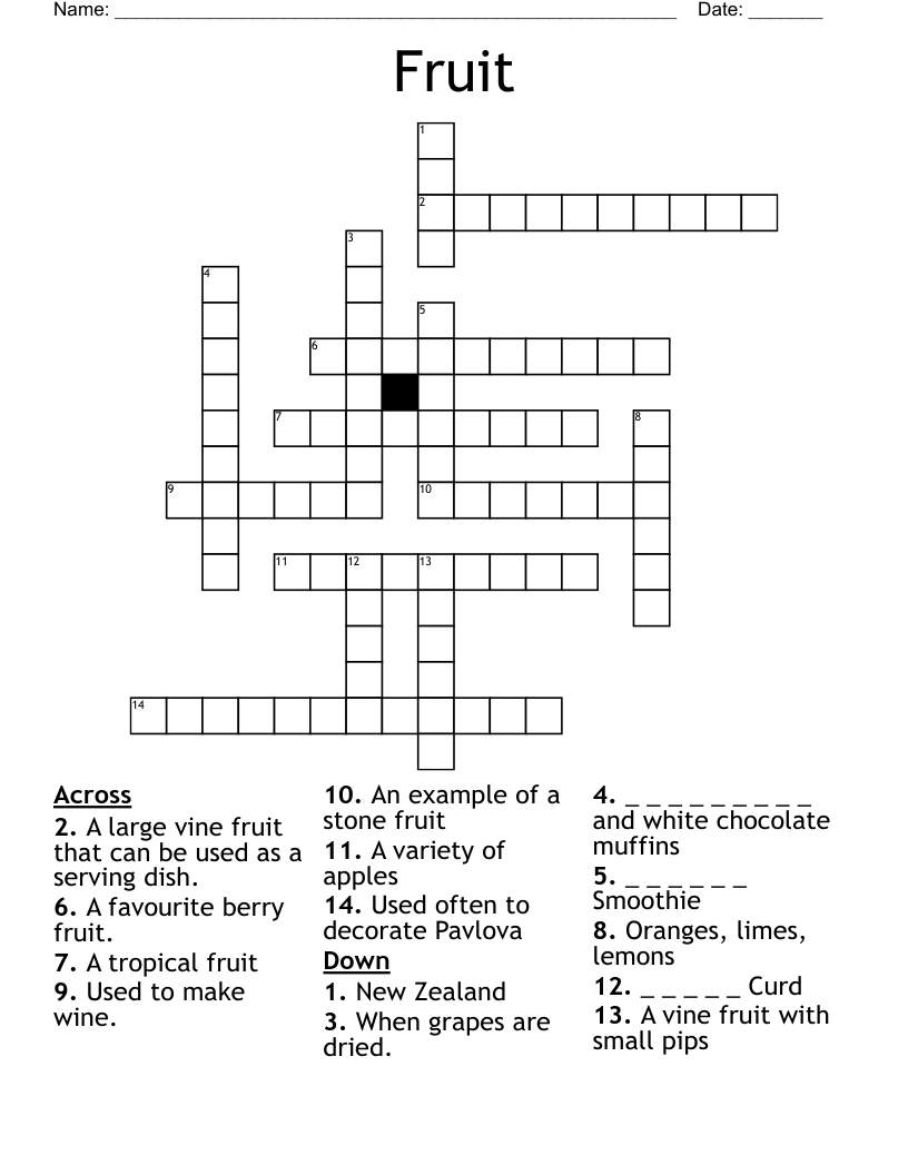 Fruit Crossword