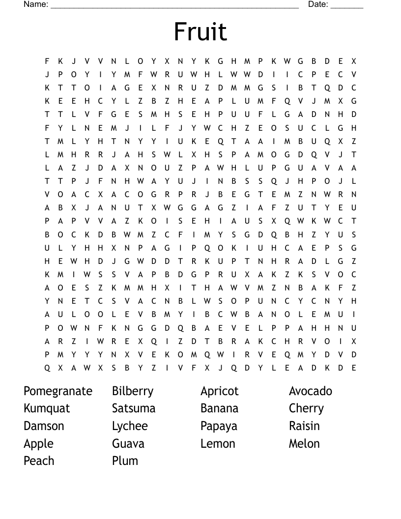 Fruit Word Search