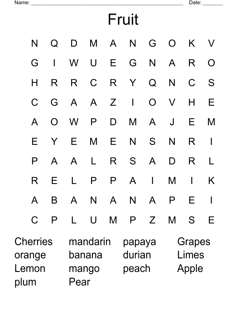 Fruit Word Search