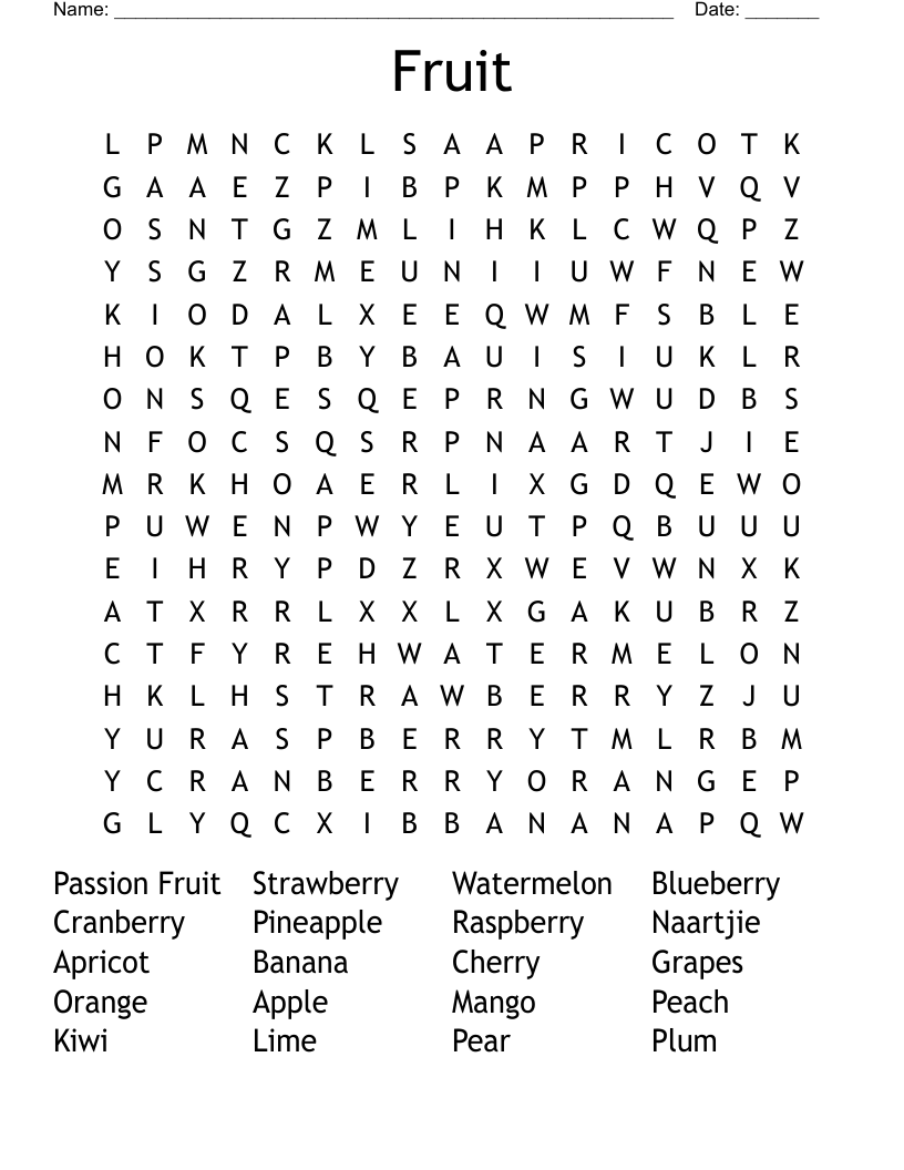 Fruit Word Search