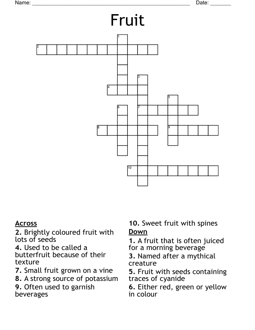 Fruit Crossword