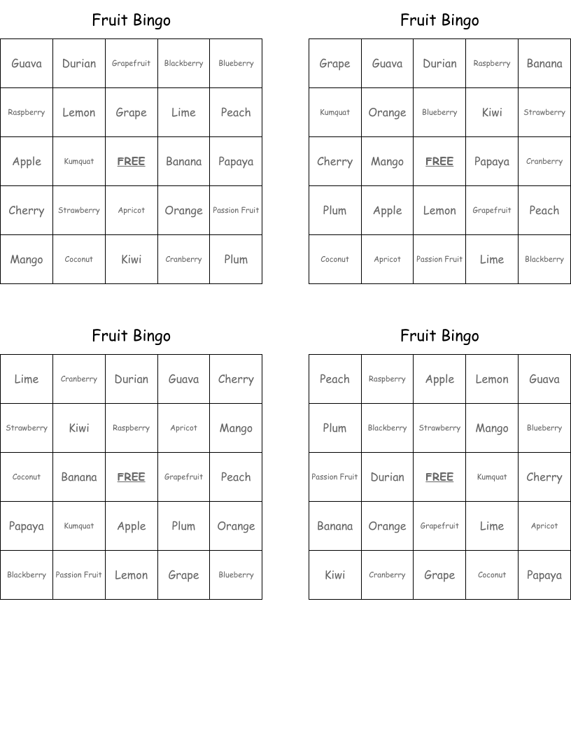 Fruit Bingo