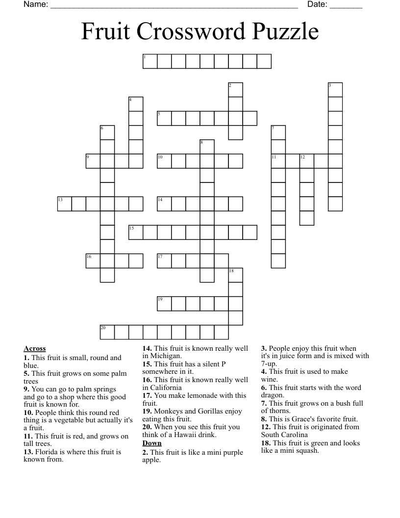 Fruit Crossword Puzzle