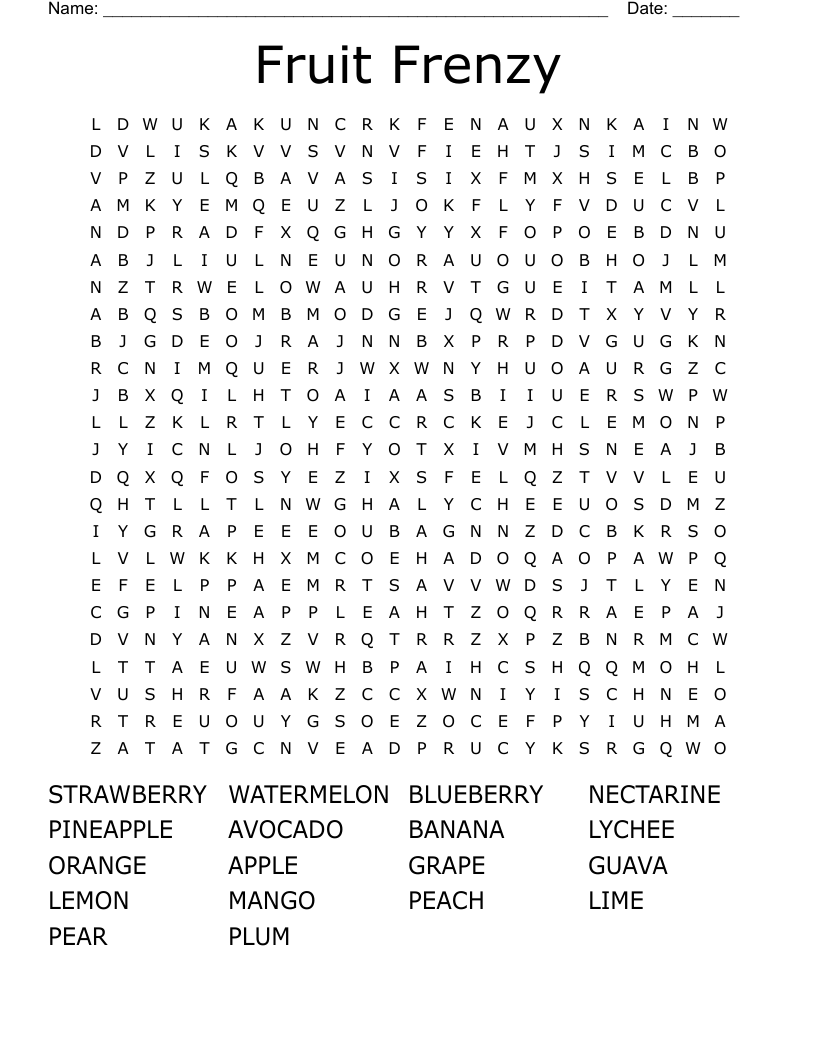 Fruit Frenzy Word Search