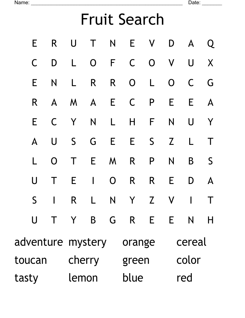 Fruit Search Word Search