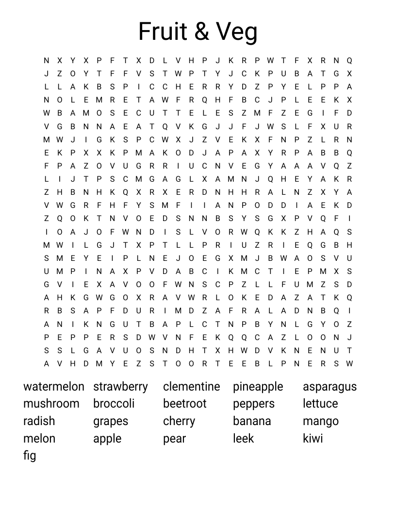 Fruit & Veg Word Search
