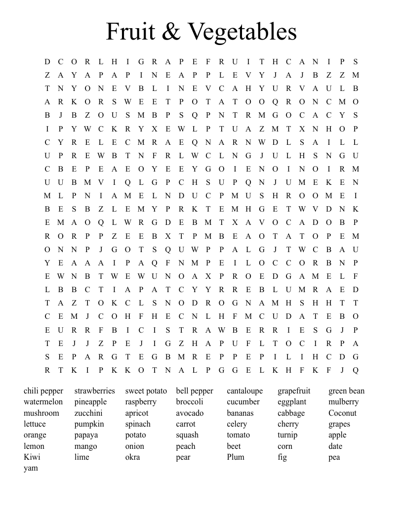 Fruit & Vegetables Word Search